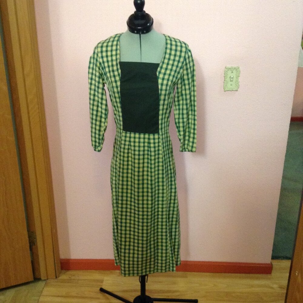 Retro Green Gingham Midi 1950s '50s-Style Wiggle Day Dress